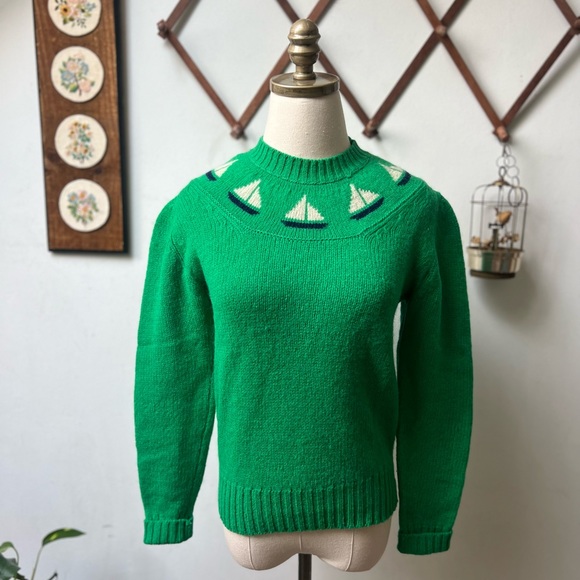 Vintage Sweaters - Vintage Wool Sailboat Knit Pullover Sweater Medium